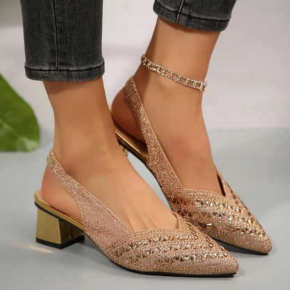 Ramona | Glossy Heeled Sandals with Sparkling Crystal Details
