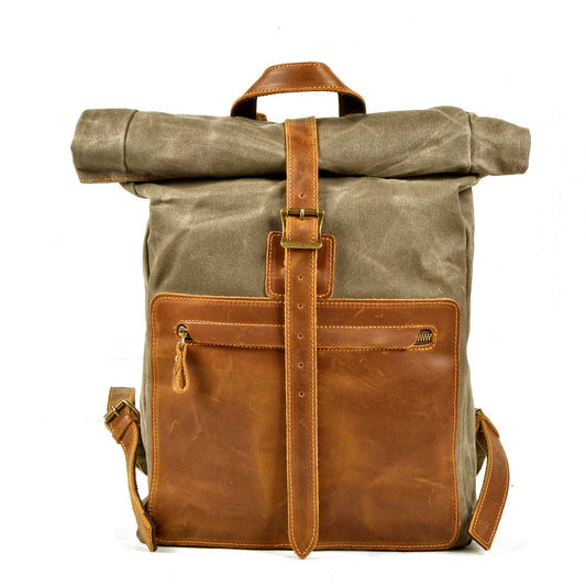 Adelaide waxed canvas rolltop backpack in Army Green — Beverley Lane