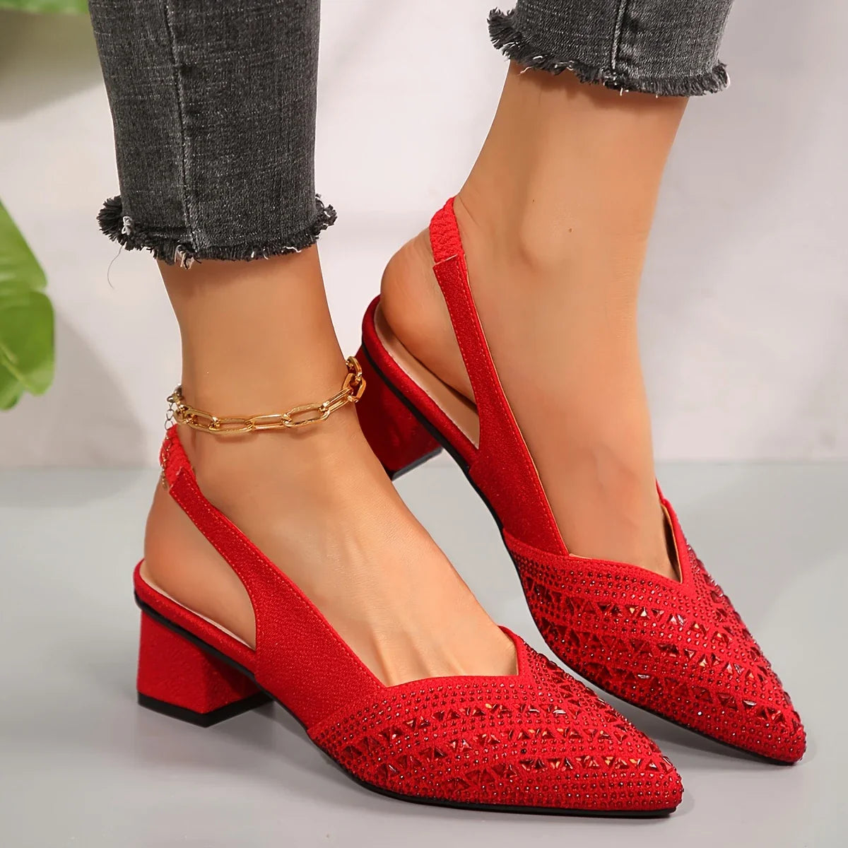 Ramona | Glossy Heeled Sandals with Sparkling Crystal Details