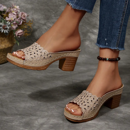 Sienna | Feminine Heeled Sandals with Floral Toe Detail