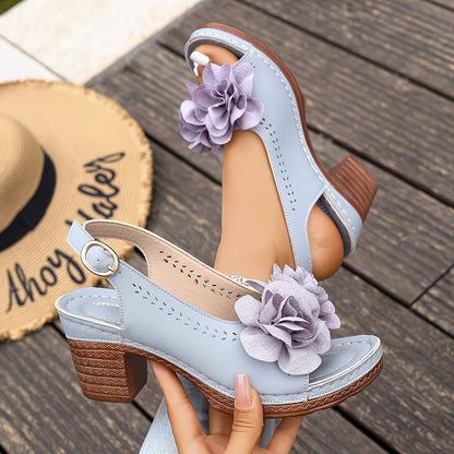 Marlie | Sandals with Floral Appliqué and Block Heel