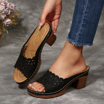 Sienna | Feminine Heeled Sandals with Floral Toe Detail
