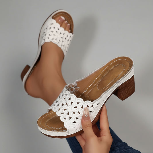 Sienna | Feminine Heeled Sandals with Floral Toe Detail