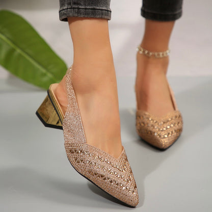 Ramona | Glossy Heeled Sandals with Sparkling Crystal Details