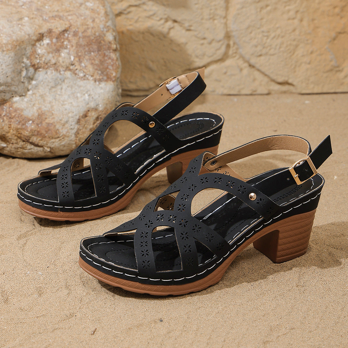 Sofia | Feminine Heeled Sandals with Decorative Cut-Out Pattern