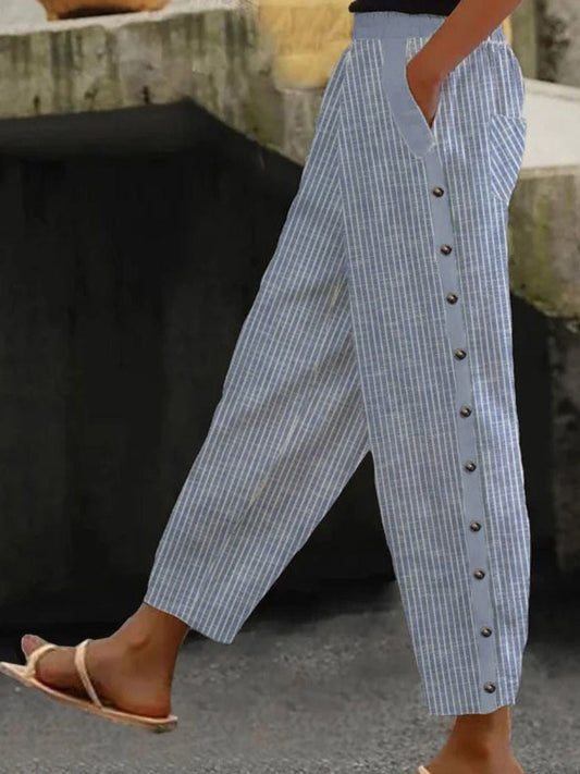 Rina | Striped Pants with Button Detail