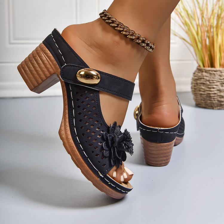 Gertie | Orthopaedic Sandals with Heel and Floral Applique