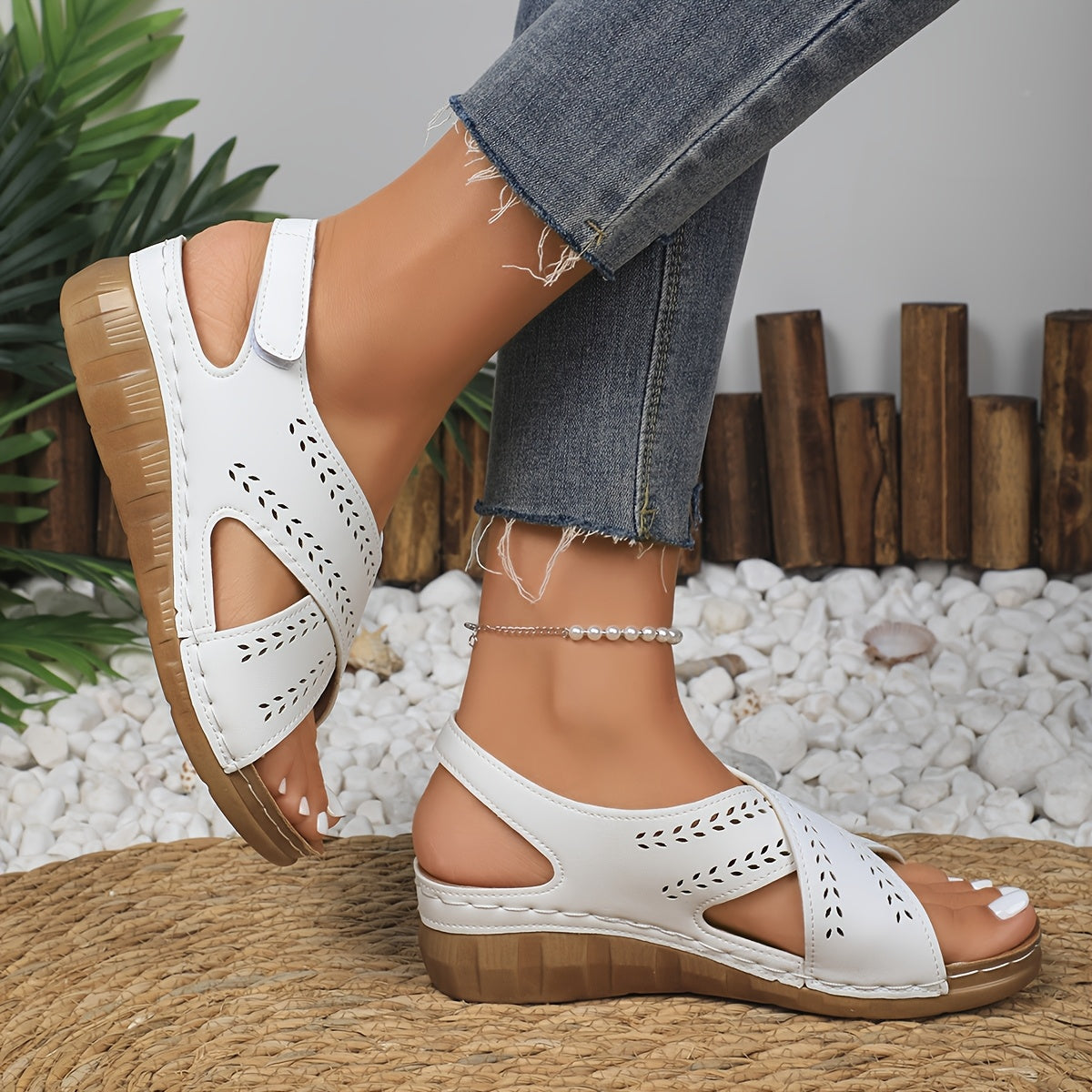 Jasmine | Orthopaedic Faux Leather Sandals with Wedge Heel