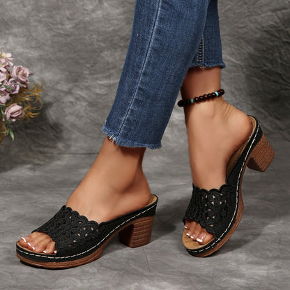 Sienna | Feminine Heeled Sandals with Floral Toe Detail