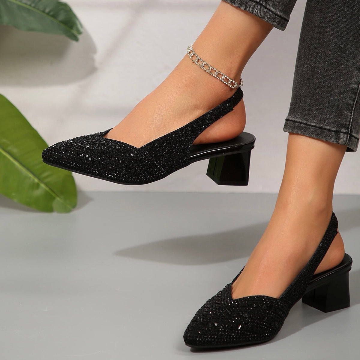 Ramona | Glossy Heeled Sandals with Sparkling Crystal Details