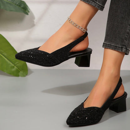 Ramona | Glossy Heeled Sandals with Sparkling Crystal Details