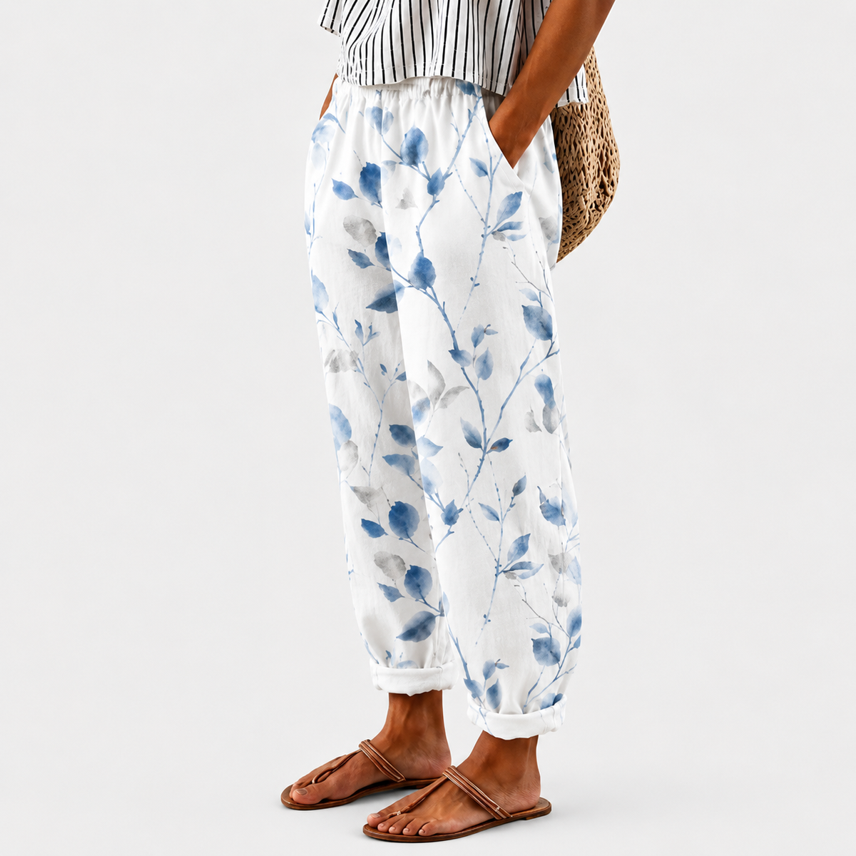 Aqua | Blue Floral Print Relaxed Pants