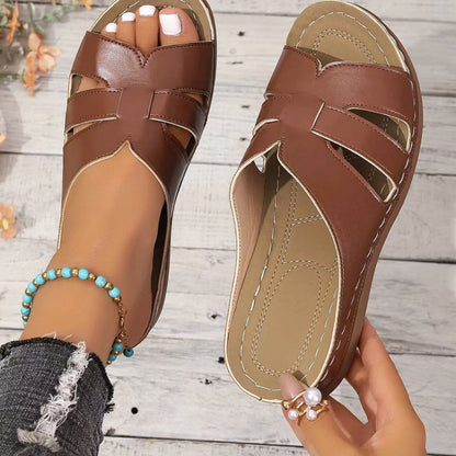 Lina | Orthopaedic Faux Leather Slippers with Open Toe