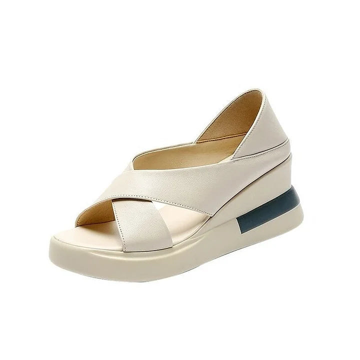 Frances | Modernist Platform Sandals in Faux Leather with Wide Straps