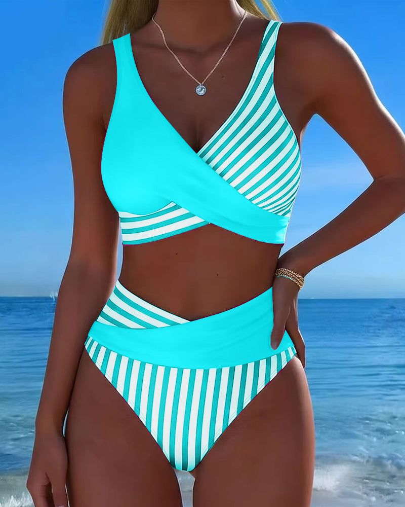 Alexandra | Two-Tone Bikini with Nautical Stripe Design