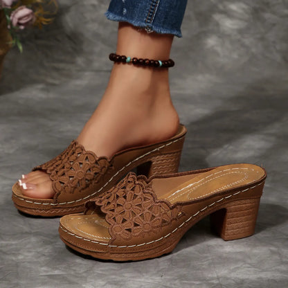 Sienna | Feminine Heeled Sandals with Floral Toe Detail