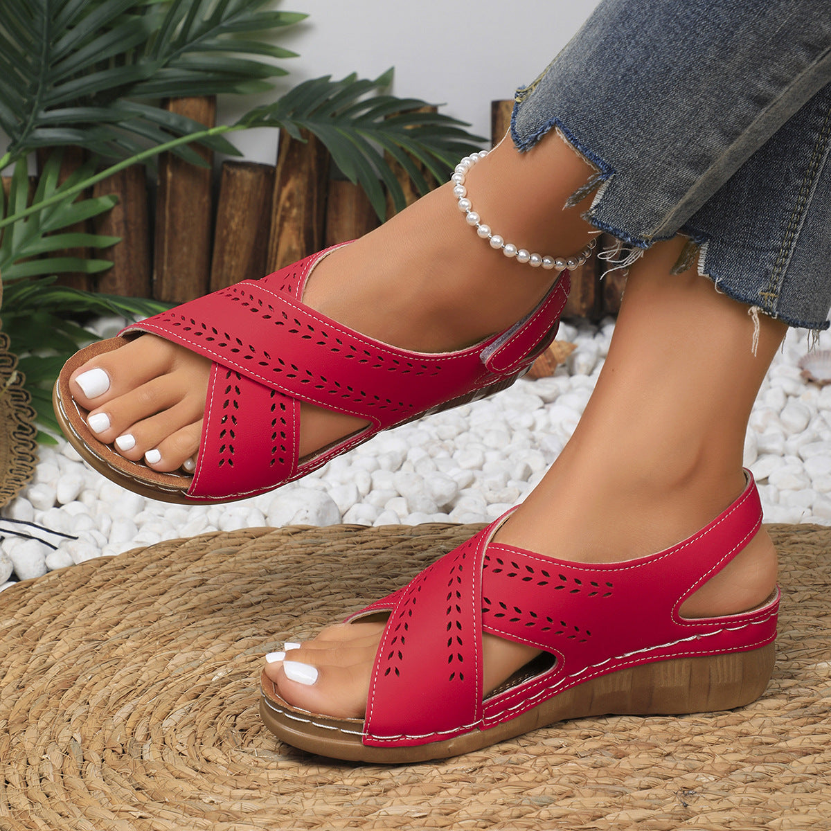 Jasmine | Orthopaedic Faux Leather Sandals with Wedge Heel