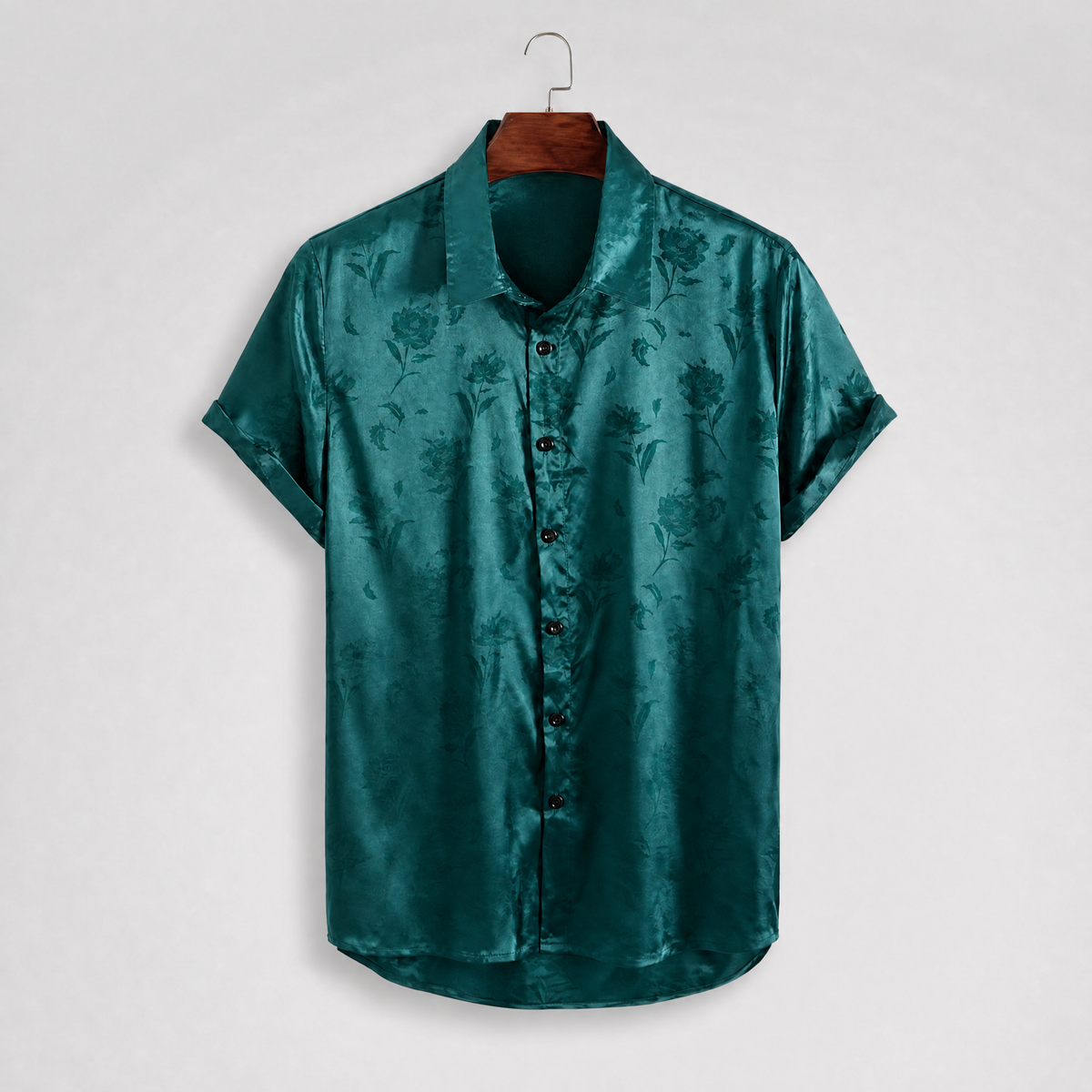 Damian | Jacquard Weave Short-Sleeve Shirt with Floral Pattern for Men