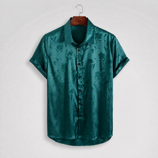 Damian | Jacquard Weave Short-Sleeve Shirt with Floral Pattern for Men