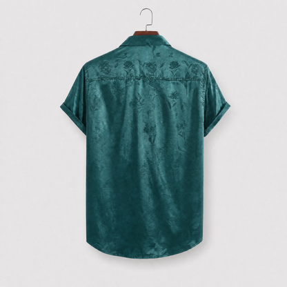 Damian | Jacquard Weave Short-Sleeve Shirt with Floral Pattern for Men