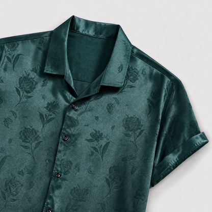 Damian | Jacquard Weave Short-Sleeve Shirt with Floral Pattern for Men
