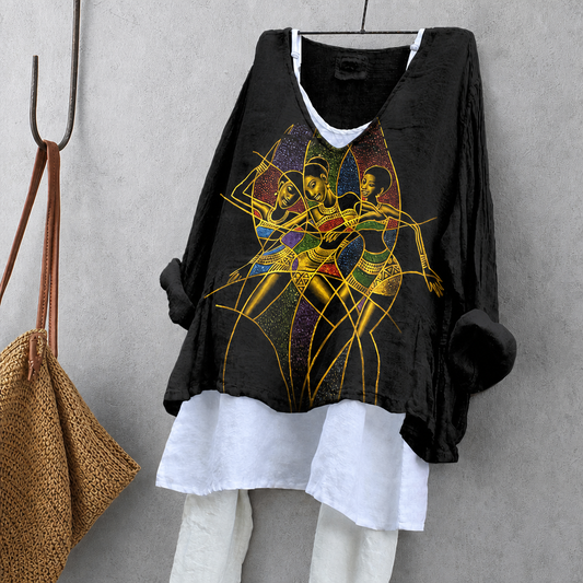 African Dance Print Tunic Blouse – Oversized Boho Top for Women