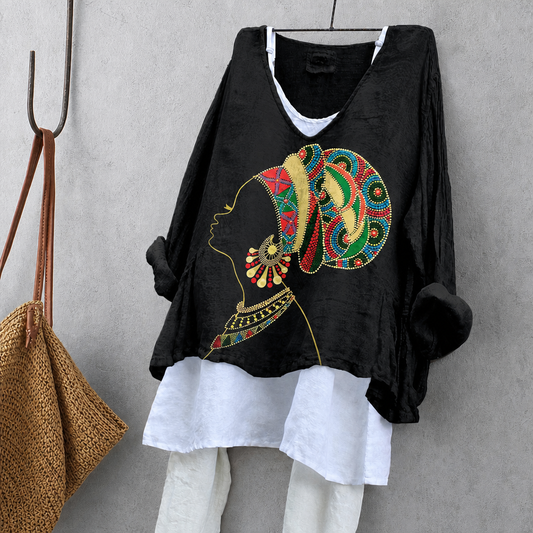 Ethnic Costume Woman Print Tunic Blouse – Oversized Boho Top for Women