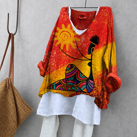 Sun & African Women Print Tunic Blouse – Oversized Boho Top for Women