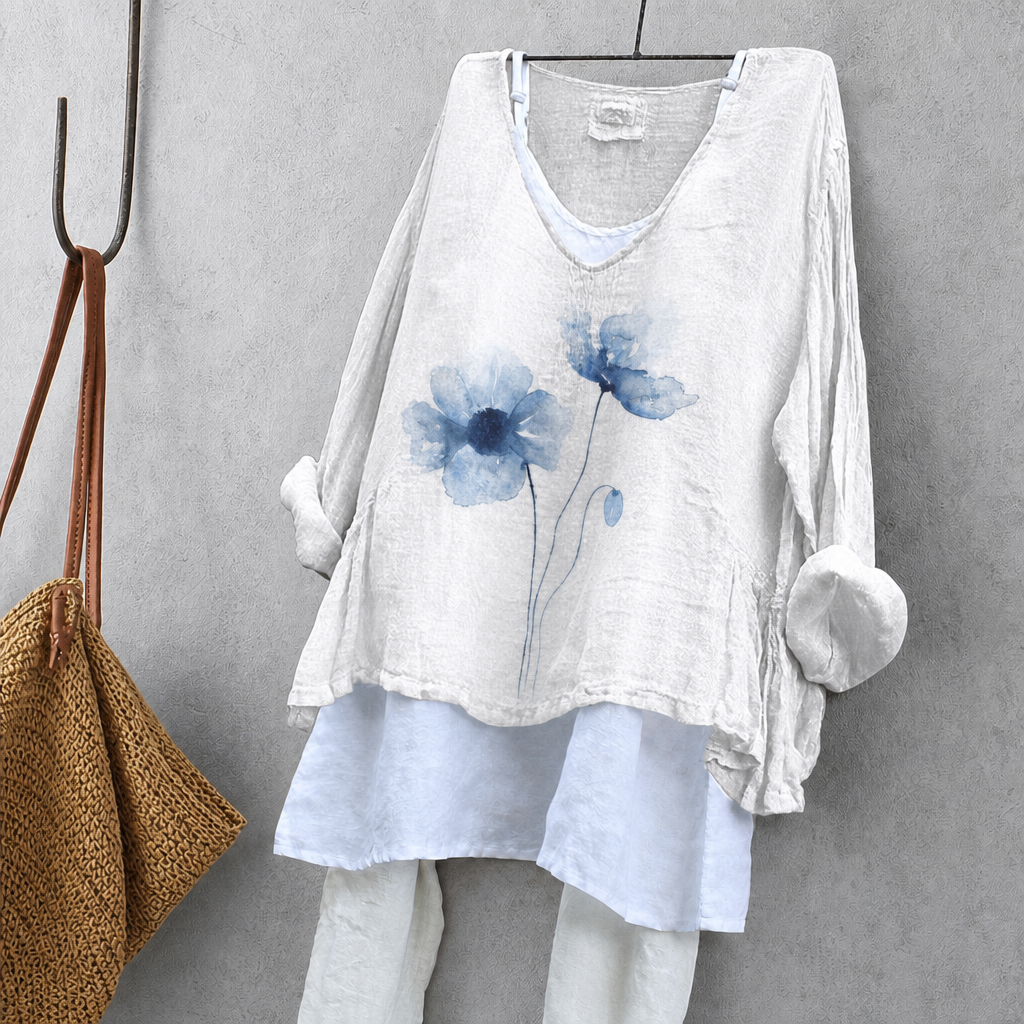 Watercolor Flower Print Tunic Blouse – Oversized Boho Top for Women