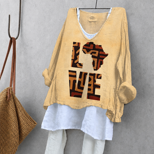African Motif Print Tunic Blouse – Oversized Boho Top for Women
