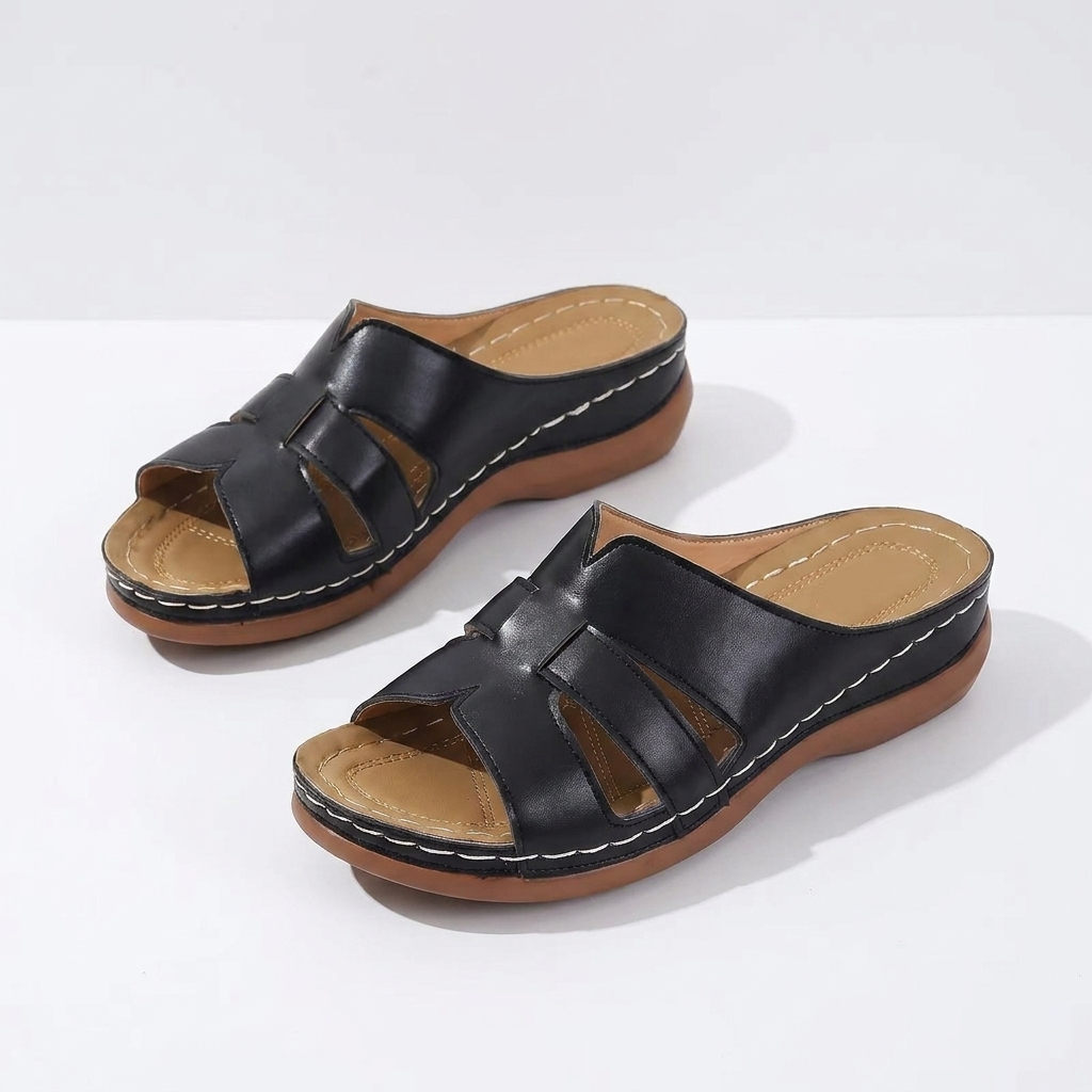Lina | Orthopaedic Faux Leather Slippers with Open Toe