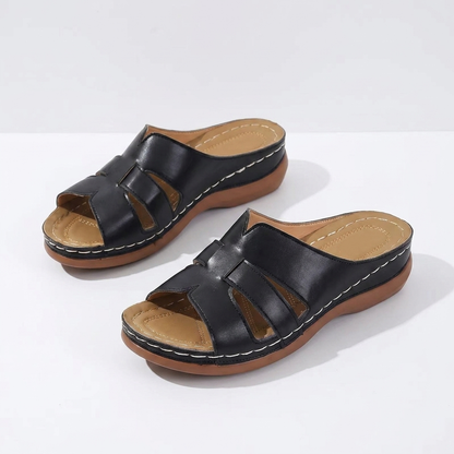 Lina | Orthopaedic Faux Leather Slippers with Open Toe