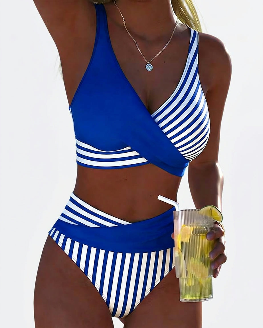 Alexandra | Two-Tone Bikini with Nautical Stripe Design