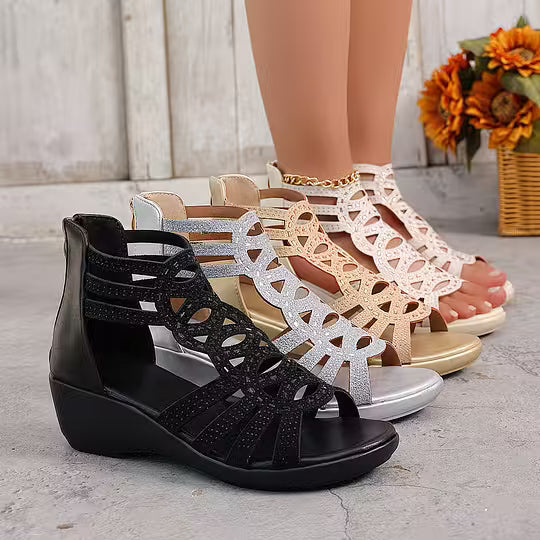 Erin | Comfortable Wedge Sandals with Sparkly Straps