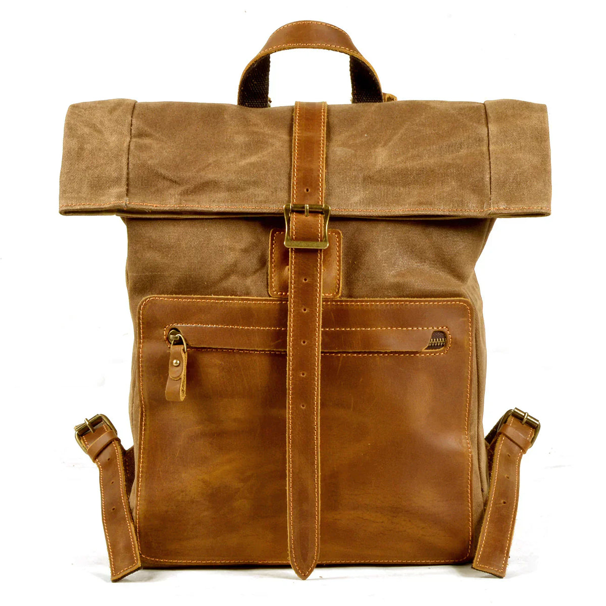 Adelaide waxed canvas rolltop backpack in Khaki — Beverley Lane