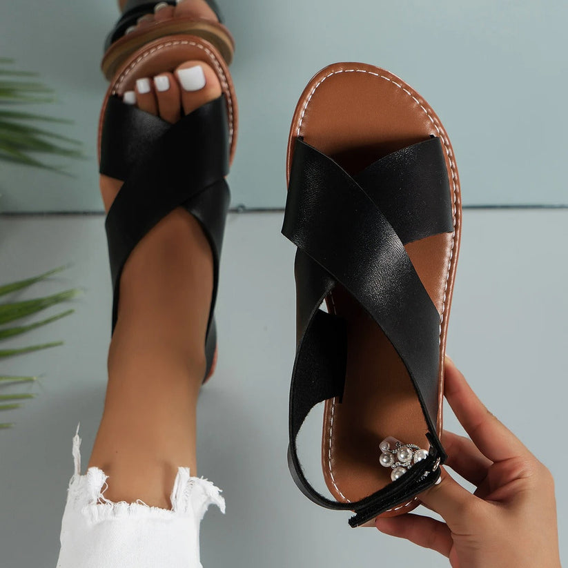 Joanna | Faux Leather Sandals with Buckle