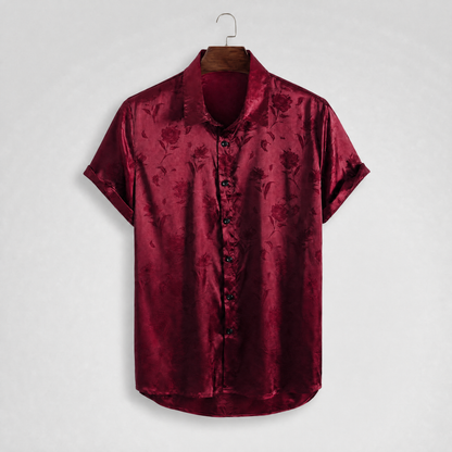 Damian | Jacquard Weave Short-Sleeve Shirt with Floral Pattern for Men