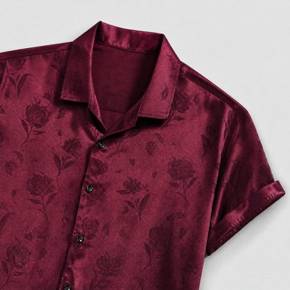 Damian | Jacquard Weave Short-Sleeve Shirt with Floral Pattern for Men