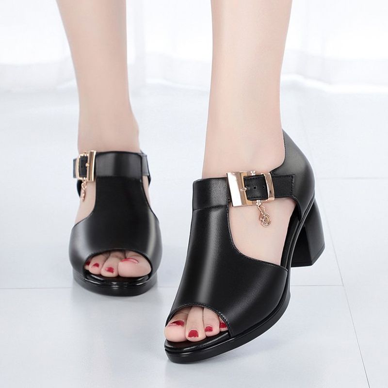 Alwine | Stylish Sandals with Metal Buckle and Thick Heel