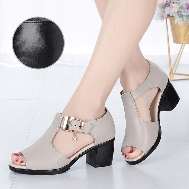 Alwine | Stylish Sandals with Metal Buckle and Thick Heel
