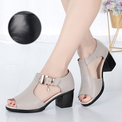 Alwine | Stylish Sandals with Metal Buckle and Thick Heel