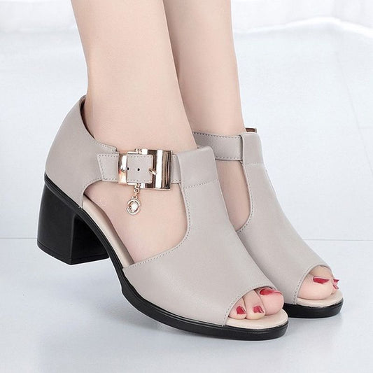 Alwine | Stylish Sandals with Metal Buckle and Thick Heel