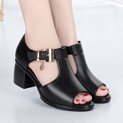 Alwine | Stylish Sandals with Metal Buckle and Thick Heel