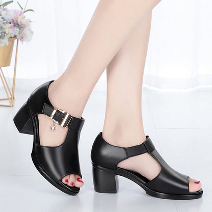 Alwine | Stylish Sandals with Metal Buckle and Thick Heel