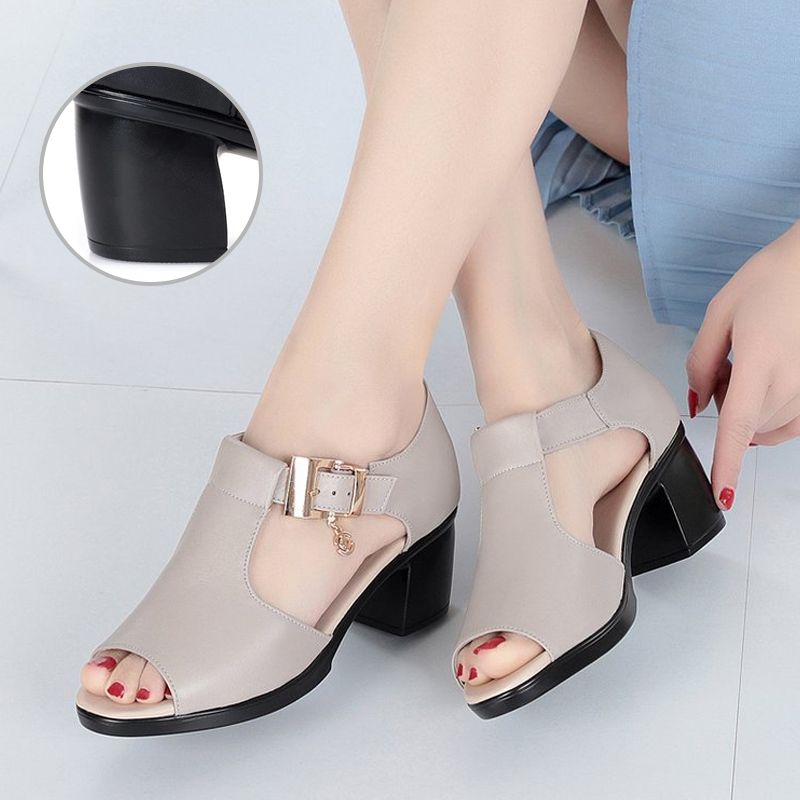 Alwine | Stylish Sandals with Metal Buckle and Thick Heel