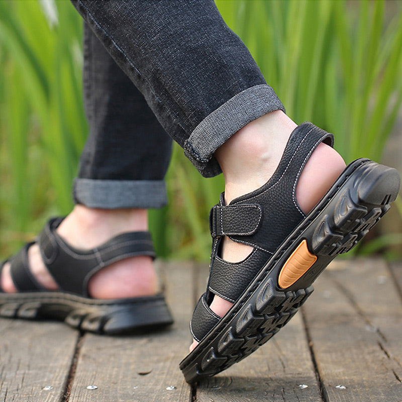 Armin | Robuste Herren-Sandalen in Lederoptik mit Anti-Rutsch-Sohle