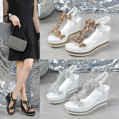 Clementine | Elegante Sandalen mit offener Spitze und Glitzerschmetterlingen