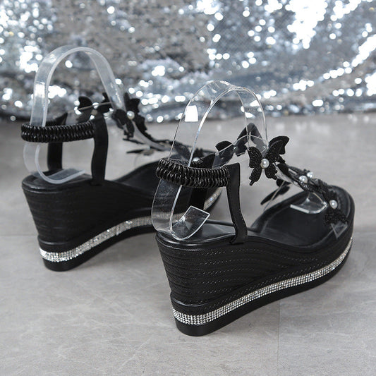 Clementine | Elegante Sandalen mit offener Spitze und Glitzerschmetterlingen