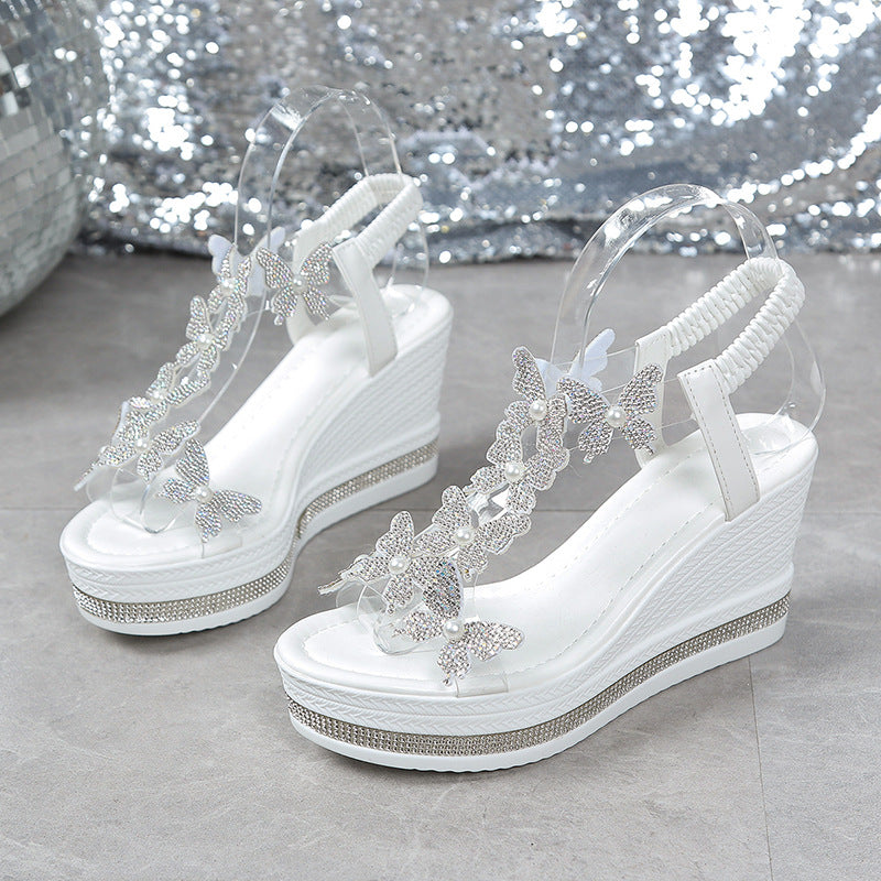 Clementine | Elegante Sandalen mit offener Spitze und Glitzerschmetterlingen