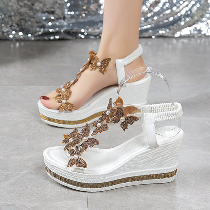 Clementine | Elegante Sandalen mit offener Spitze und Glitzerschmetterlingen